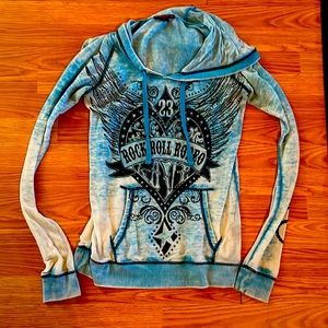 Rock ‘n’ roll cowgirl small thin pull over hooded shirt